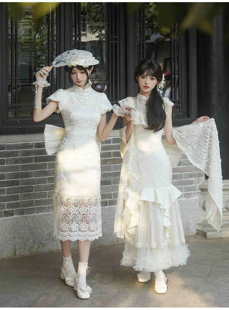 白百合色のフィッシュテール華ロリドレス