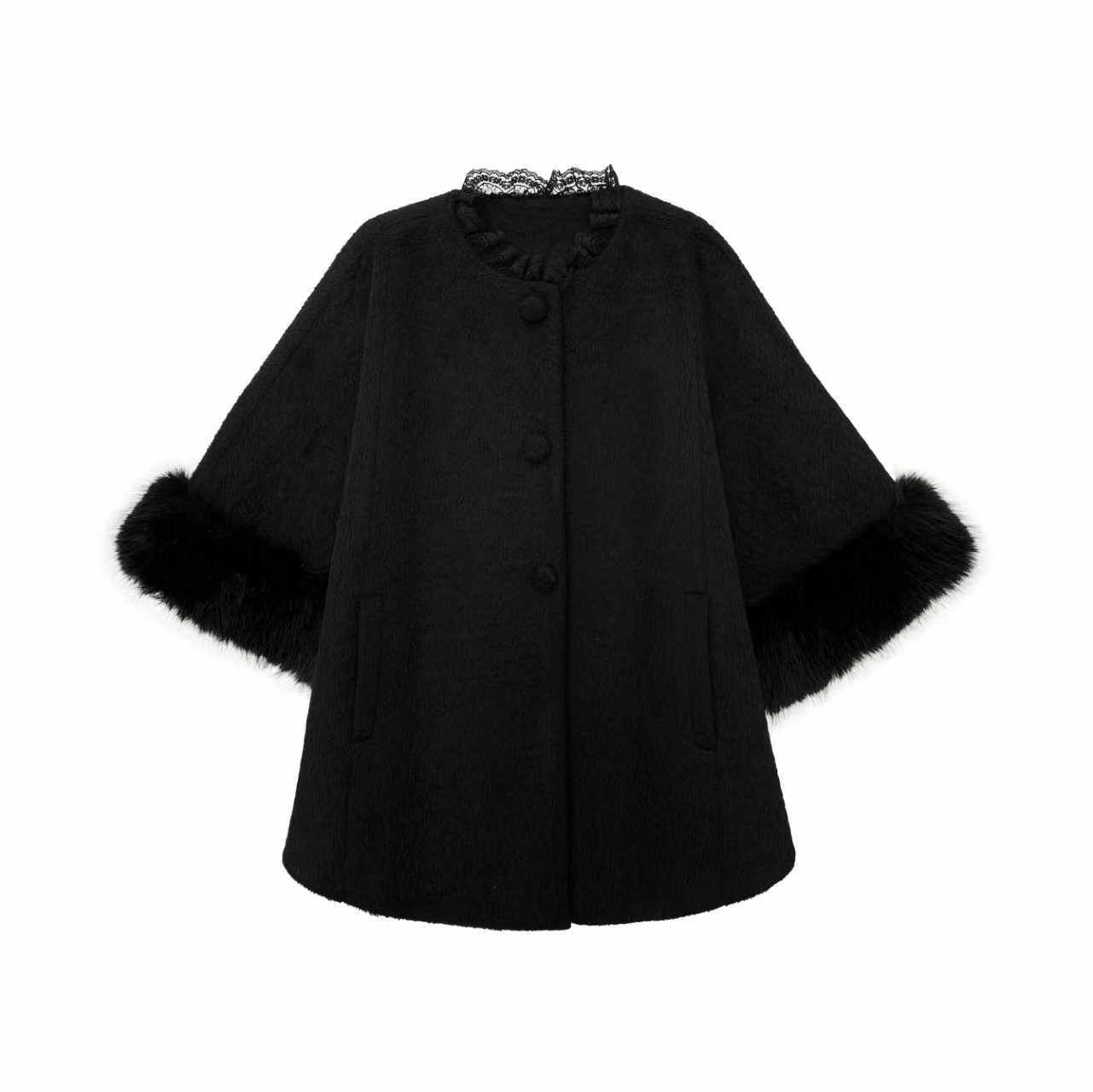 お嬢様ブラックのファー付きマント