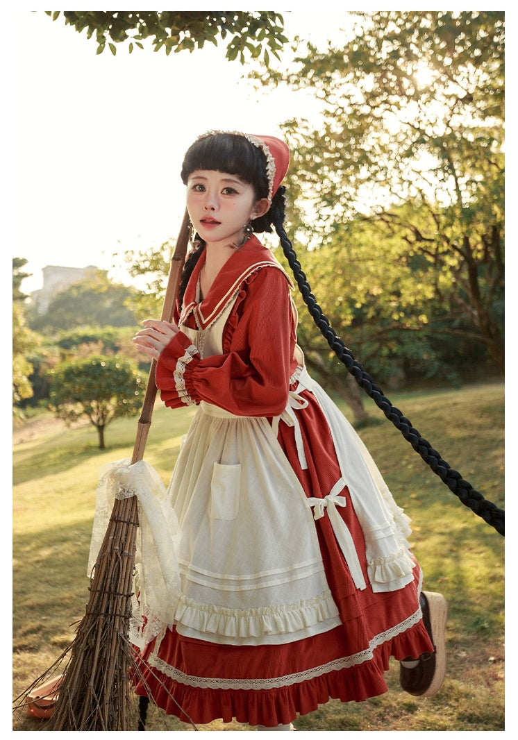 Pastoral Girl Lace Line Dress and Apron