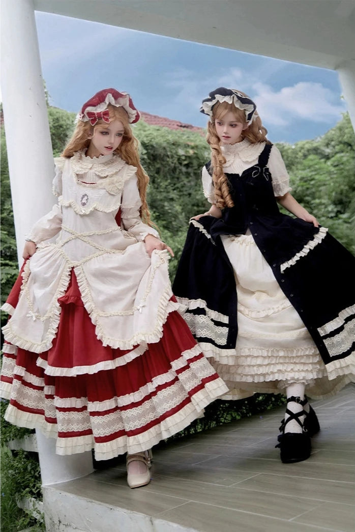 Retro volume frill jumper skirt set