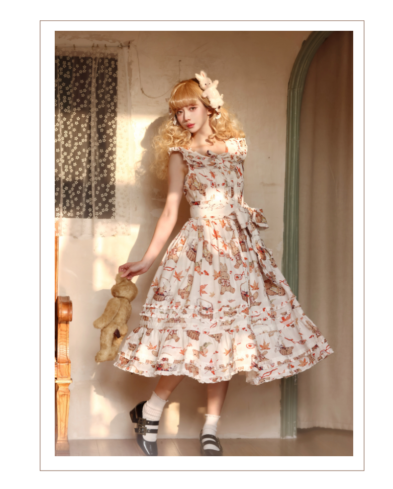 [Pre-orders available until November 4th] Autumn Rabbit Bear One-piece dress and jumper skirt, luxury version