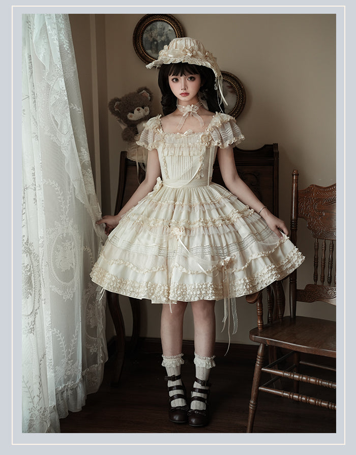 【受注予約4/28まで】Camellia Dream スクエアネックワンピース・ショート丈