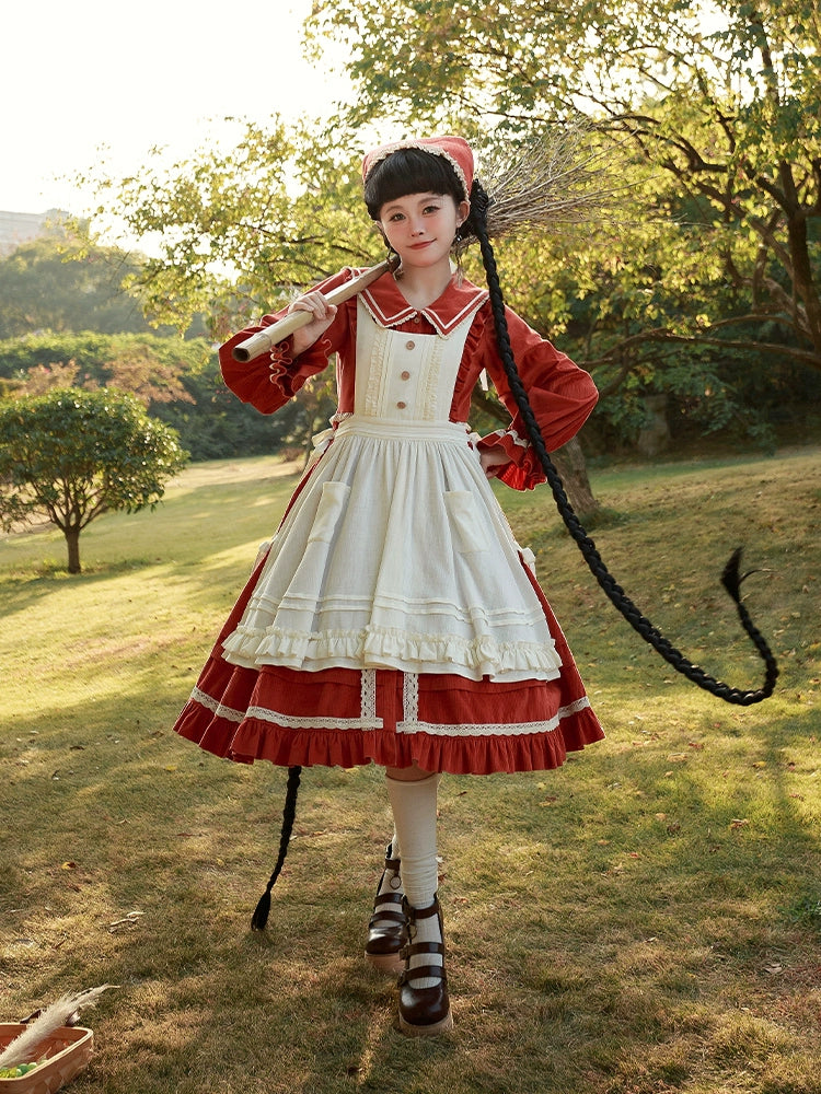 Pastoral Girl Lace Line Dress and Apron