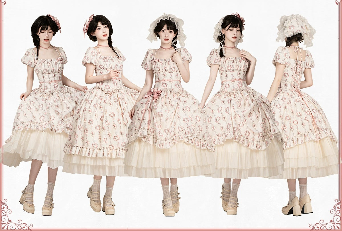 雨上がりの薔薇 プリントワンピース・ショート丈