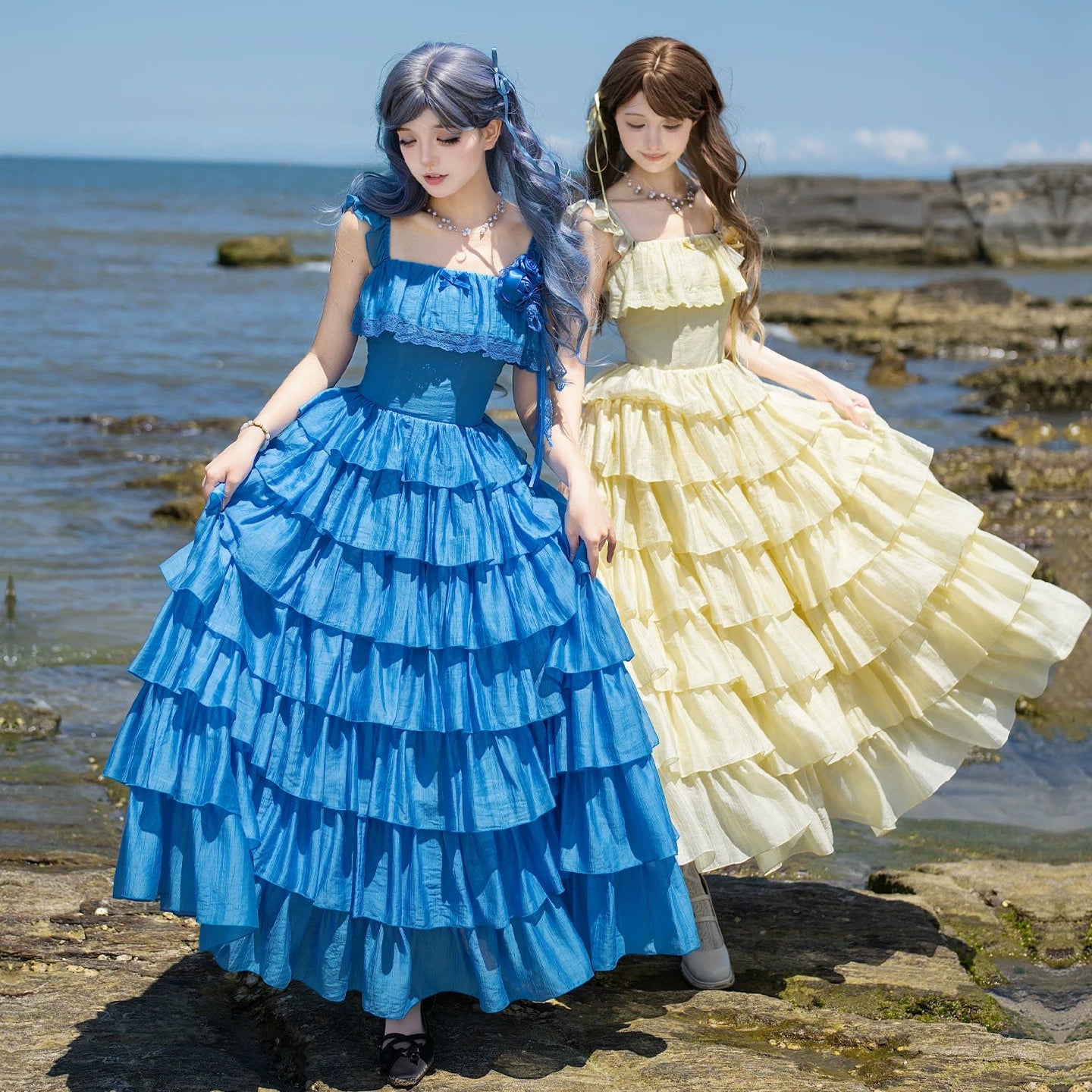 Foam Rain スクエアネックティアードジャンパースカート