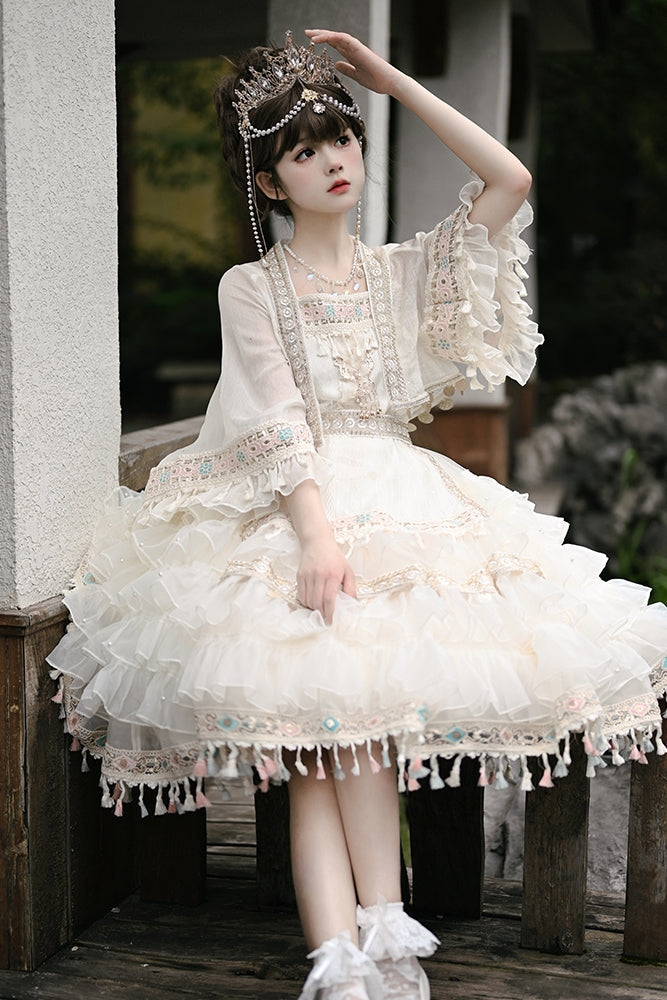 3 piece chiffon dress set with Chinese embroidery ribbon