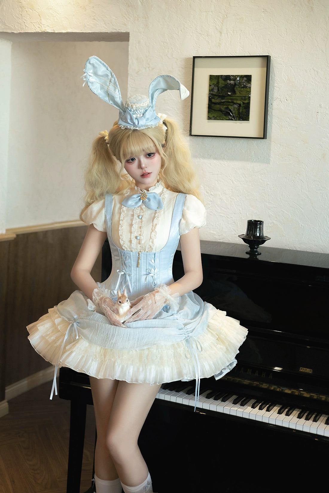 【受注予約6/30まで】Brulee Bunny コルセットジャンパースカートセット・パステルブルー