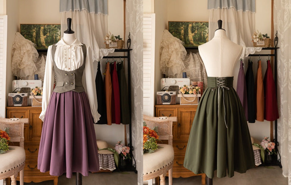[Pre-order] Forest Basket 4.0 tuck skirt with ribbon hair accessory