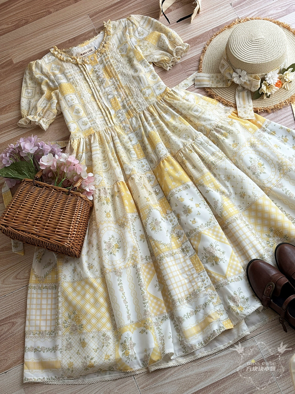 【受注予約7/14まで】Pathwork Garden カントリー風半袖ワンピース