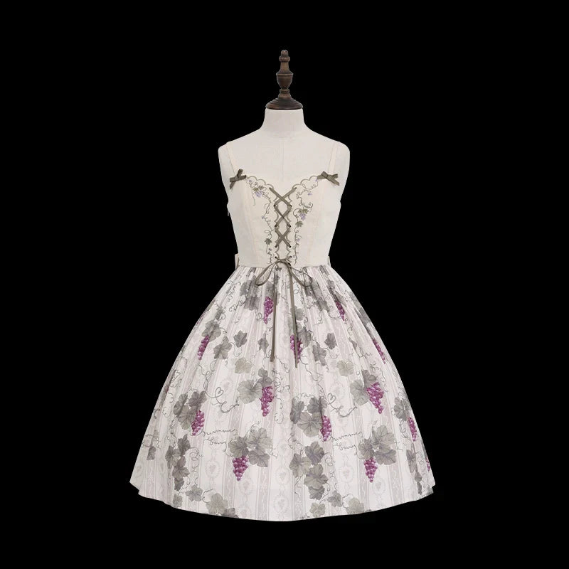 Sunny Rouge Grape pattern front ribbon jumper skirt