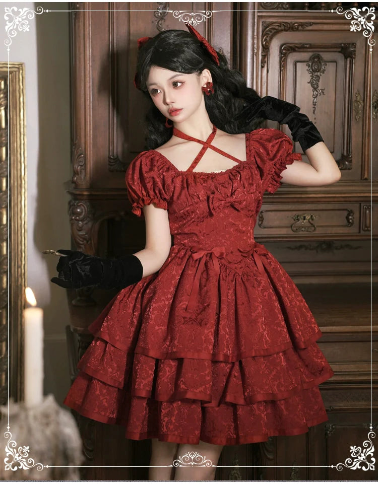 Rose of Thorns Cross Neck Ribbon Dress