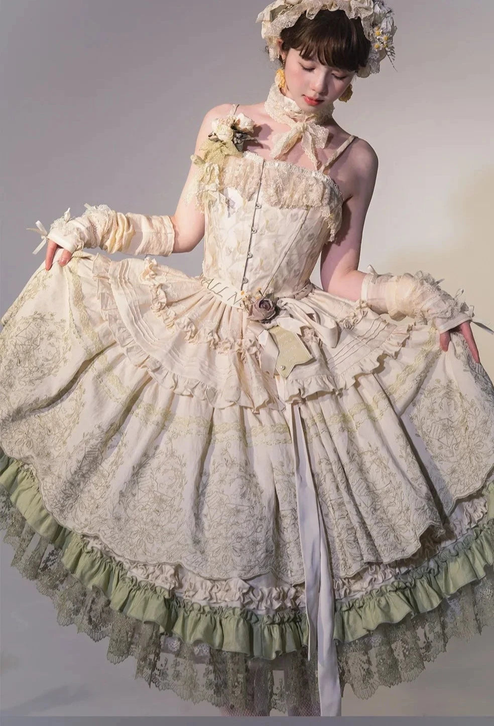 Fourteen-line poem: Lace and embroidered skirt