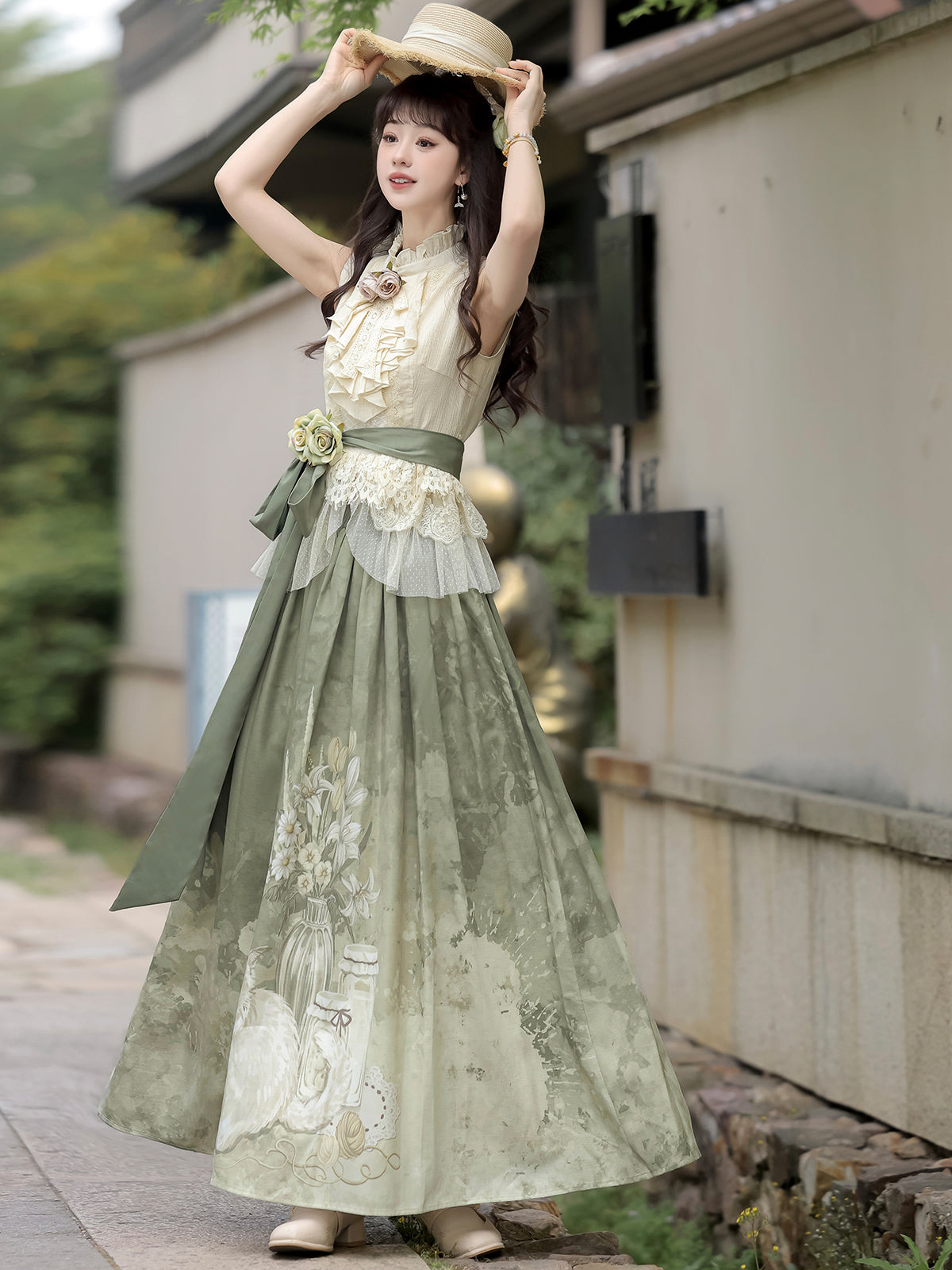 白花 中華風ロングスカートセットアップ