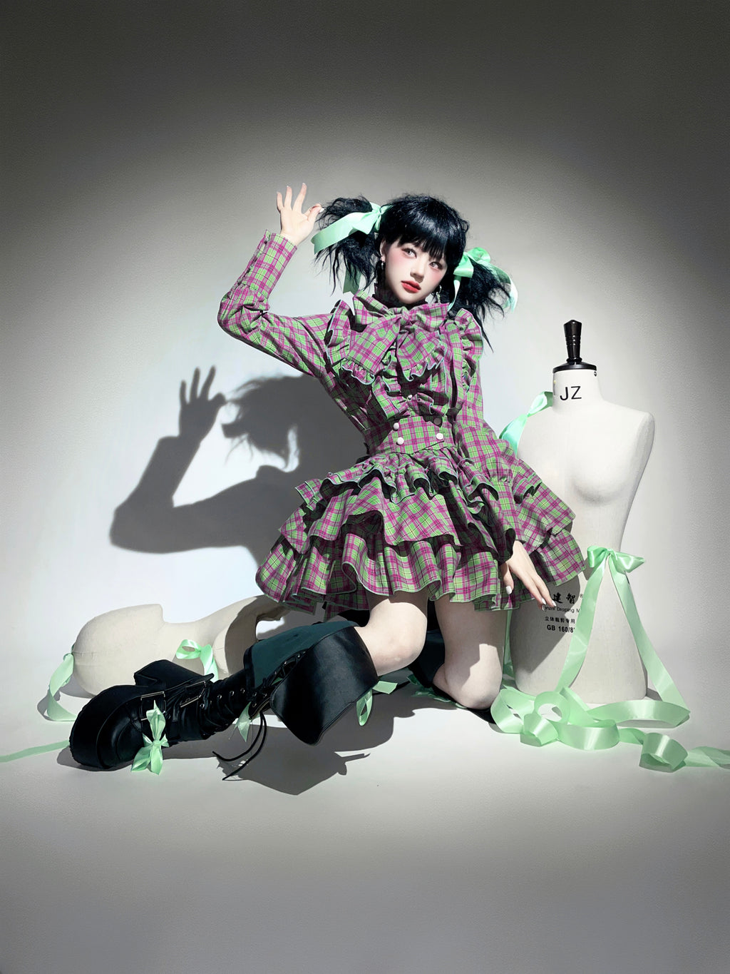 Doll's House リボンタイフリルブラウス チェック柄全4色