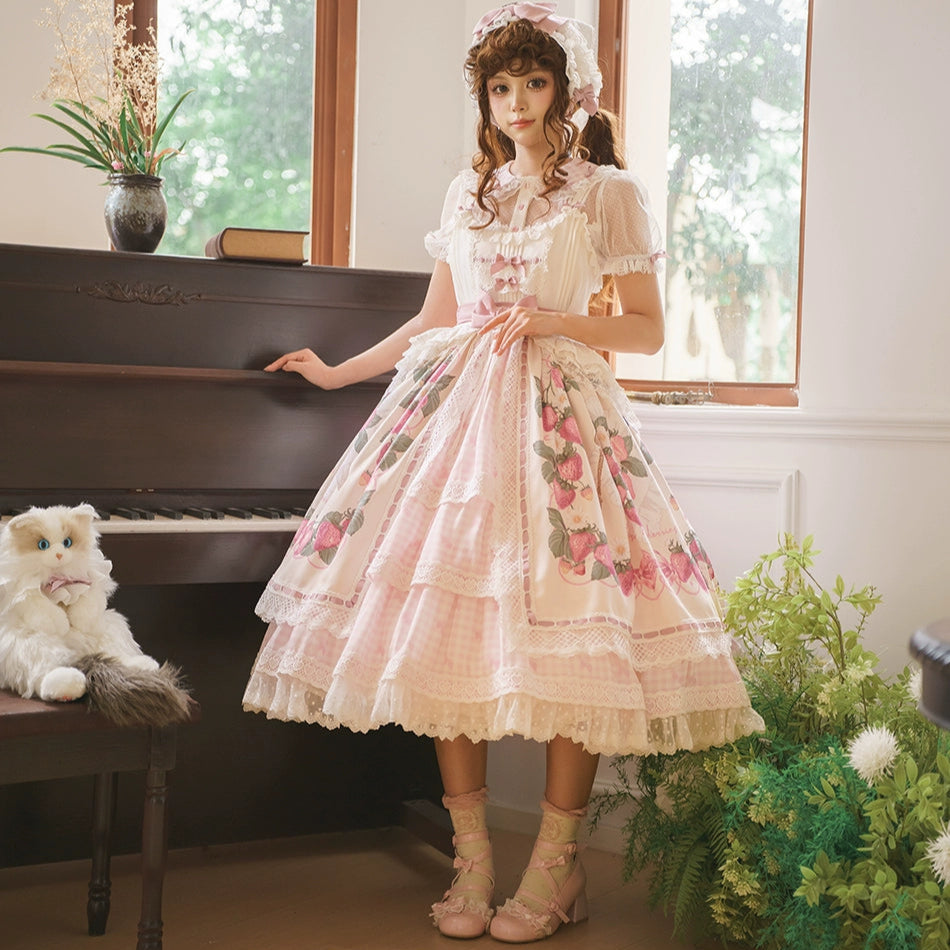 【受注予約8/18まで】Strawberry Sunshine Picnic  カントリー風ジャンパースカートとエプロン