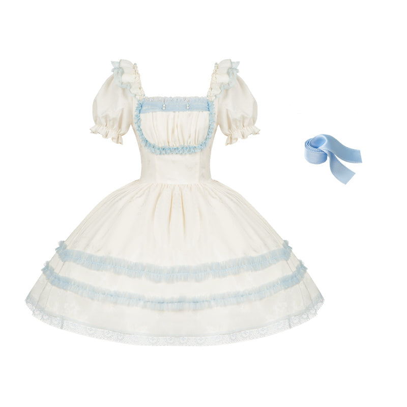 【予約販売】Sea Salt Iced Tea ライトブルージャガードワンピースセット・ショート丈