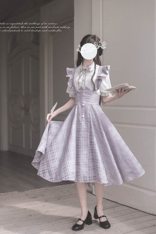 Monochrome Heart チェック柄ジャンパースカートセット・ロング丈