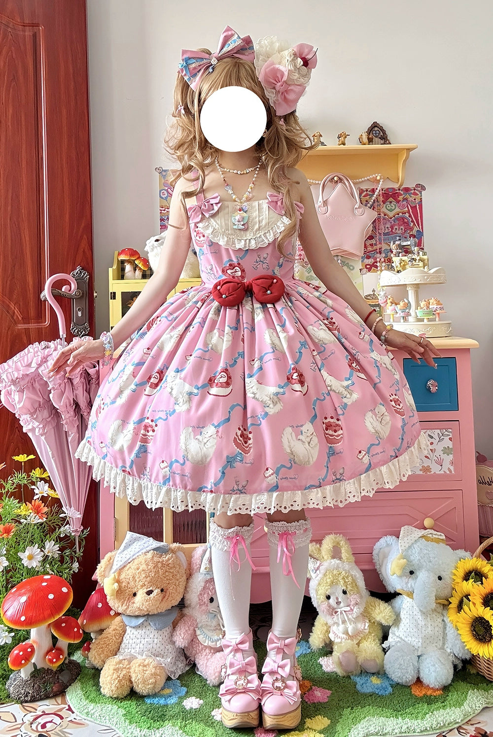 【予約販売】Sweet Cherry Cat ビブスジャンパースカート