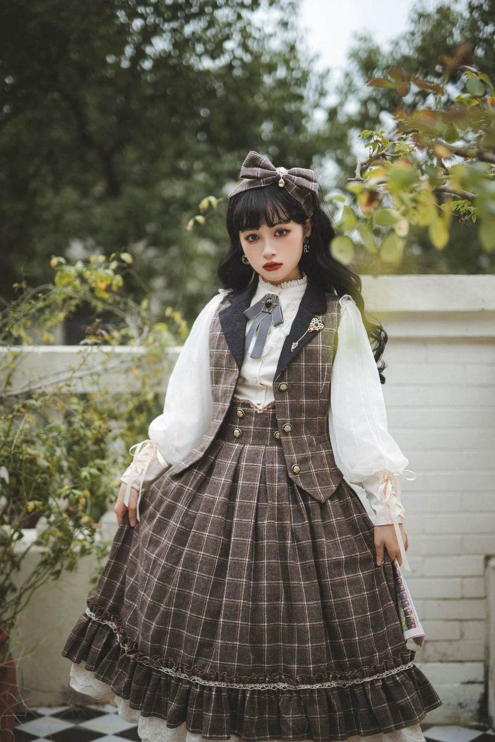 British Classical Lolita Warm Check Vest