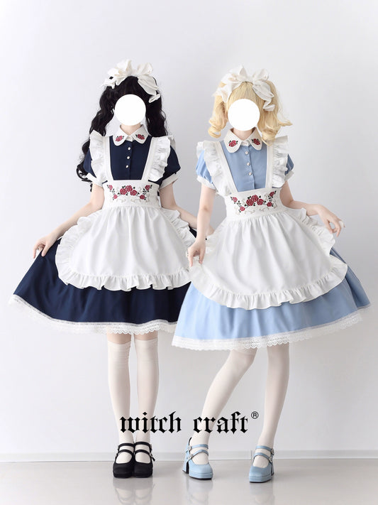 [Resale/Pre-orders until 9/3] Maid-style dress with red rose embroidery and apron