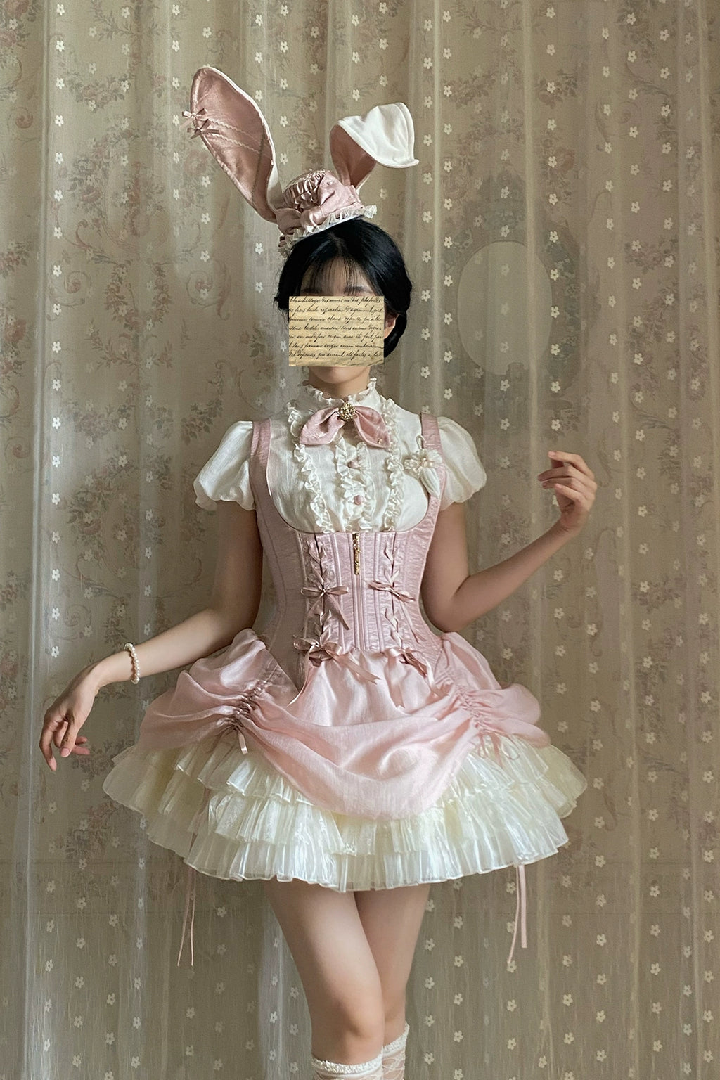【受注予約6/30まで】Brulee Bunny コルセットジャンパースカートセット・ピンク