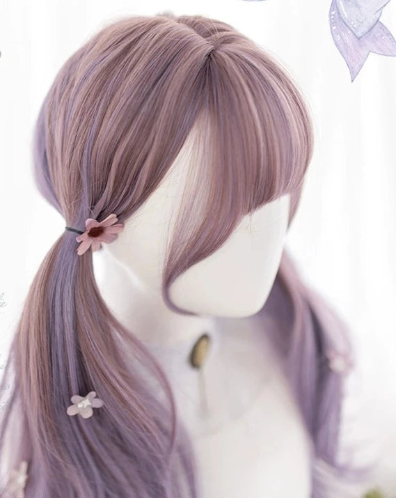 Lolita wig pink purple gradation loose curl long