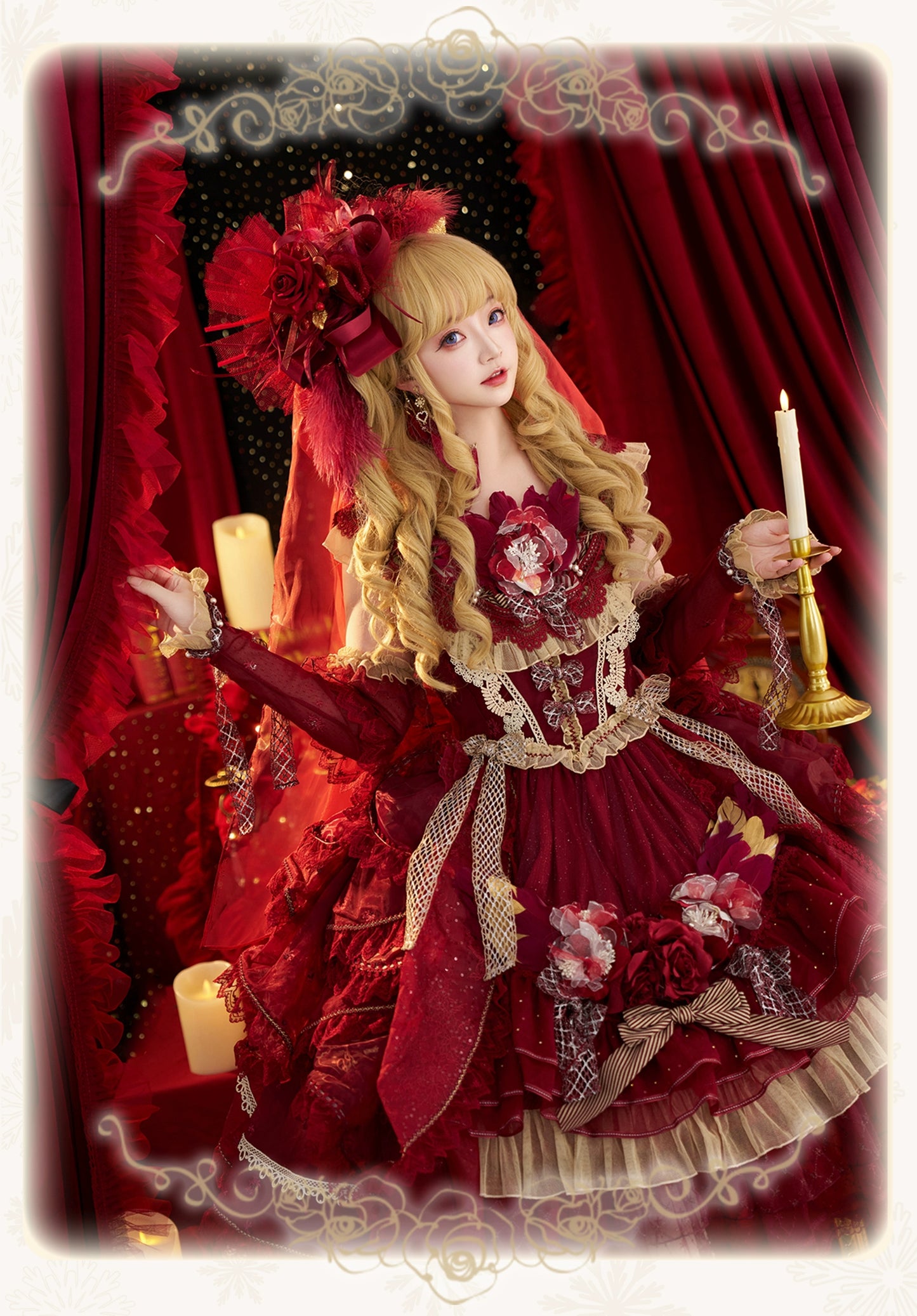 【受注予約8/13まで】Snow Rose Princess トレーン付きドレス・レッド