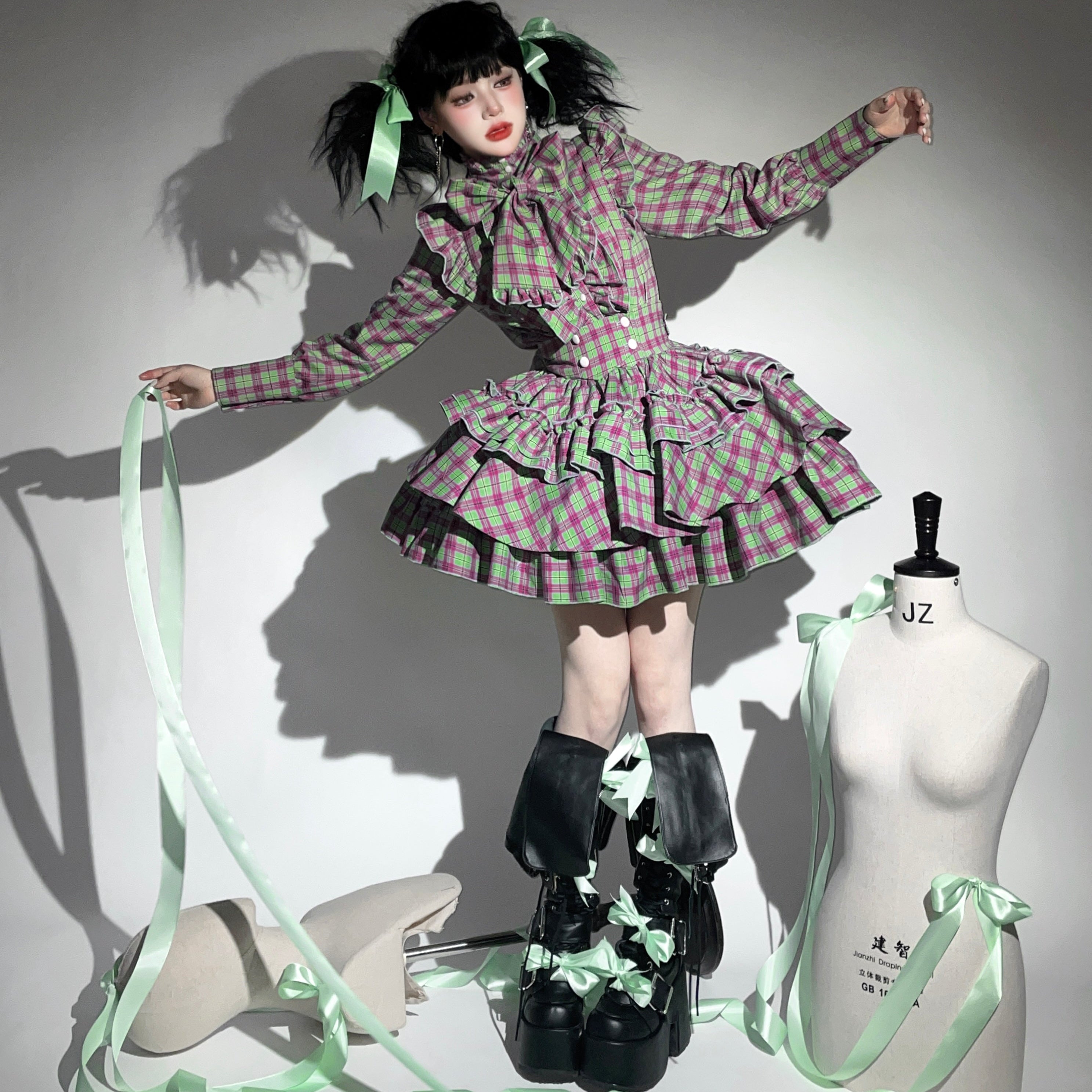Doll's House リボンタイフリルブラウス チェック柄全4色