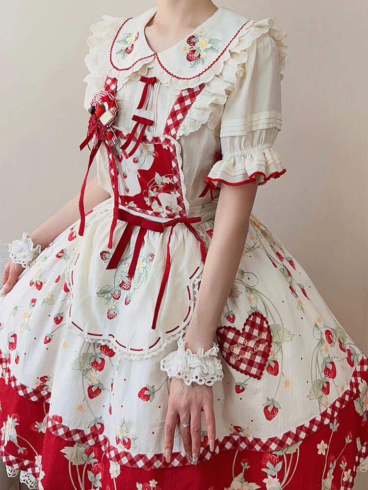Strawberry Orchard 苺の刺繍半袖ブラウス