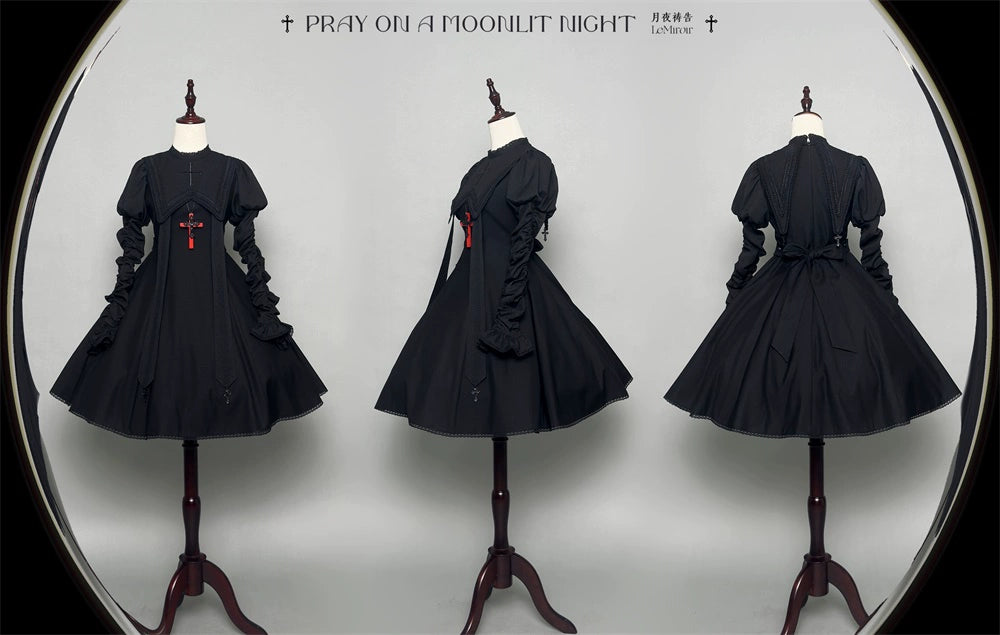 [Pre-orders available until 10/16] Pray on a Moonlight Night Dress, Black, Short Length
