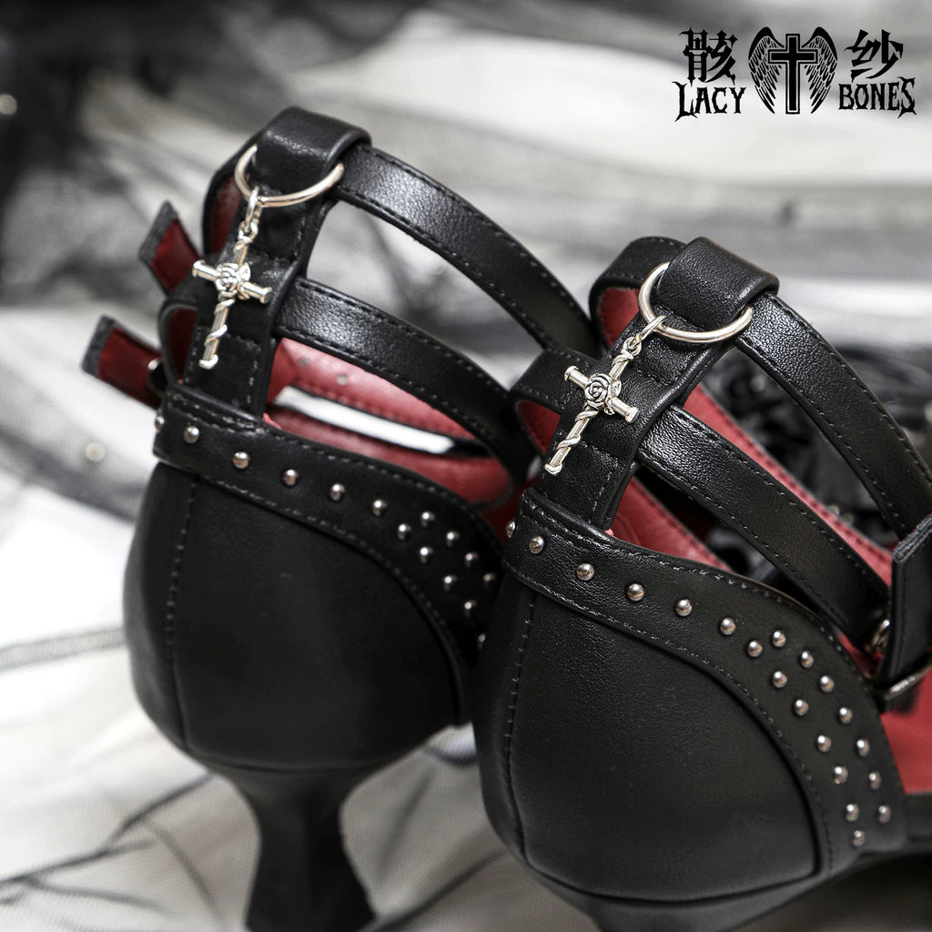 【Twilight Stud Vow】鋲×レース ダークゴシックポインテッドトゥパンプス