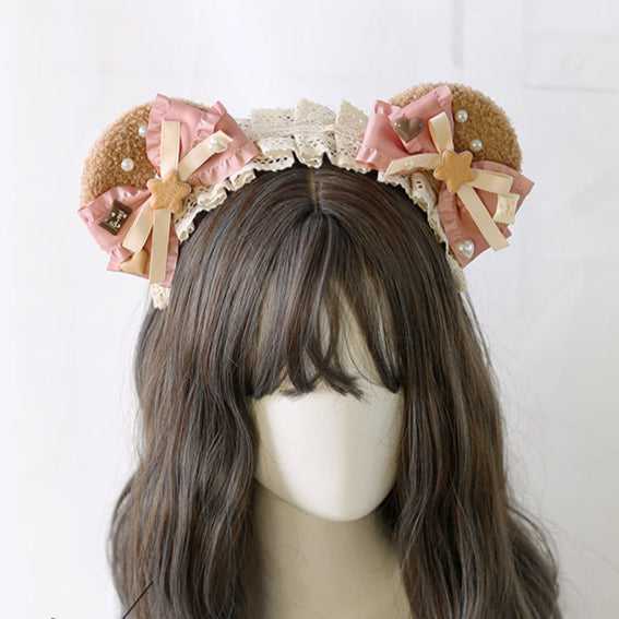 Bear ear ribbon headband