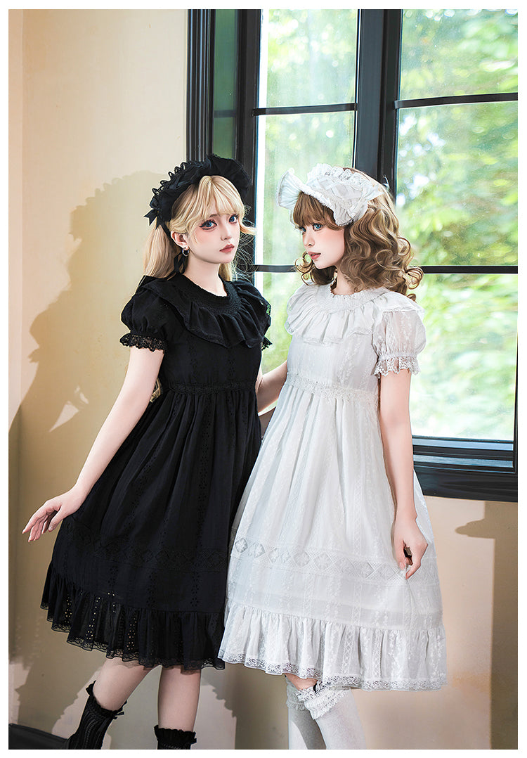 花刺繍入りコットンレースワンピース 単品＆セット