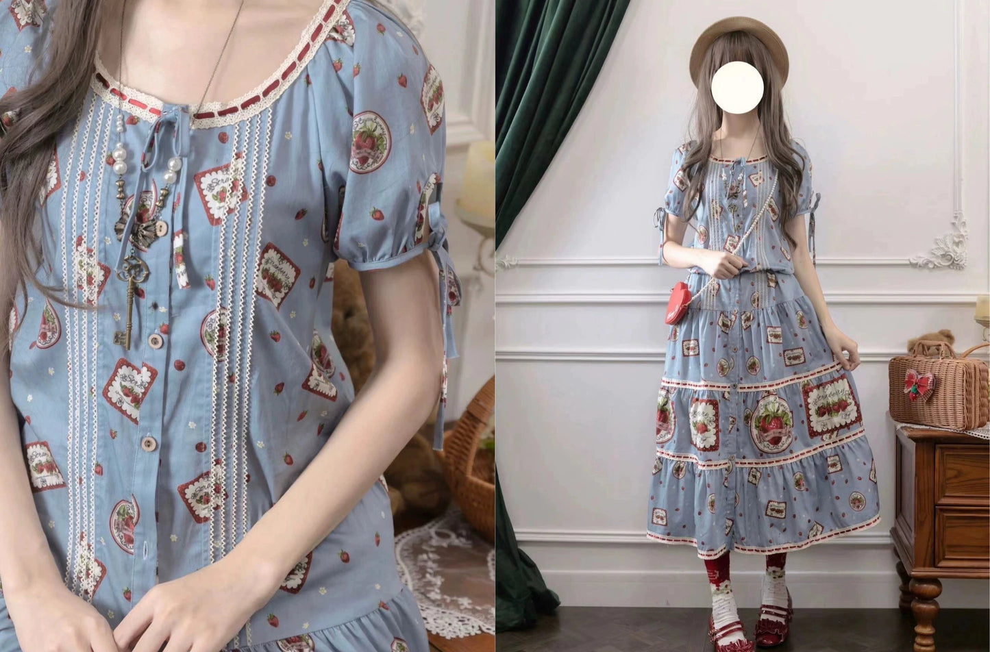 [Pre-orders available until 8/23] A Stroll Through the Strawberry Garden - Short Sleeve Dress, Long Length