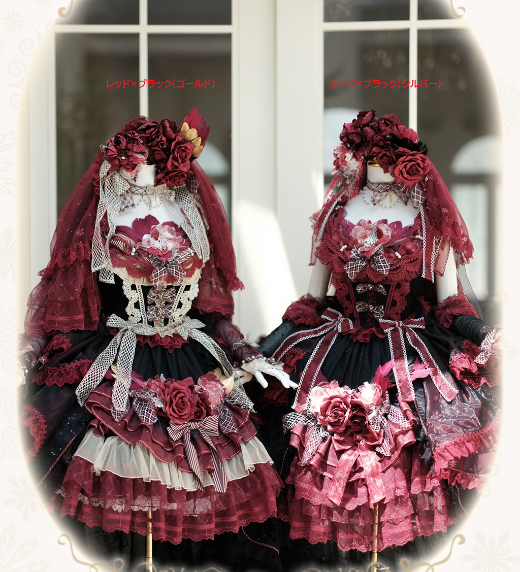 【受注予約8/13まで】Snow Rose Princess トレーン付きドレス・レッド×ブラック（シルバー）