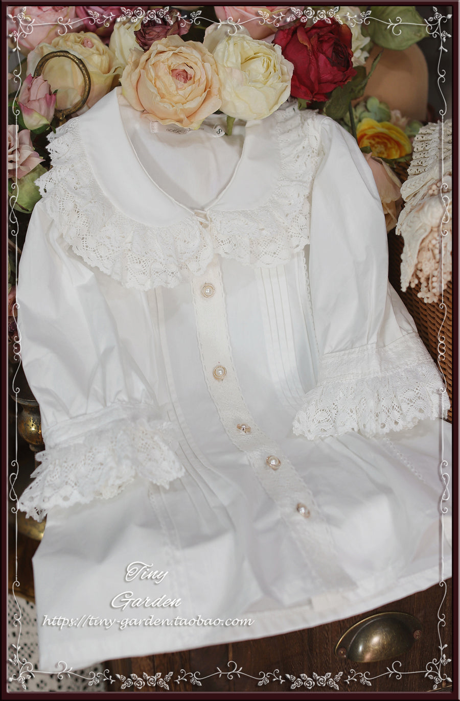 [Pre-order] Retro cotton lace short sleeve blouse