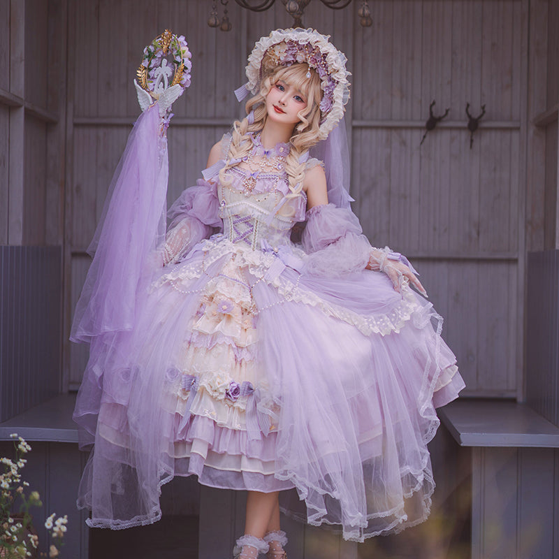 Spring Praise Flower and Lace Princess Dress - Purple
