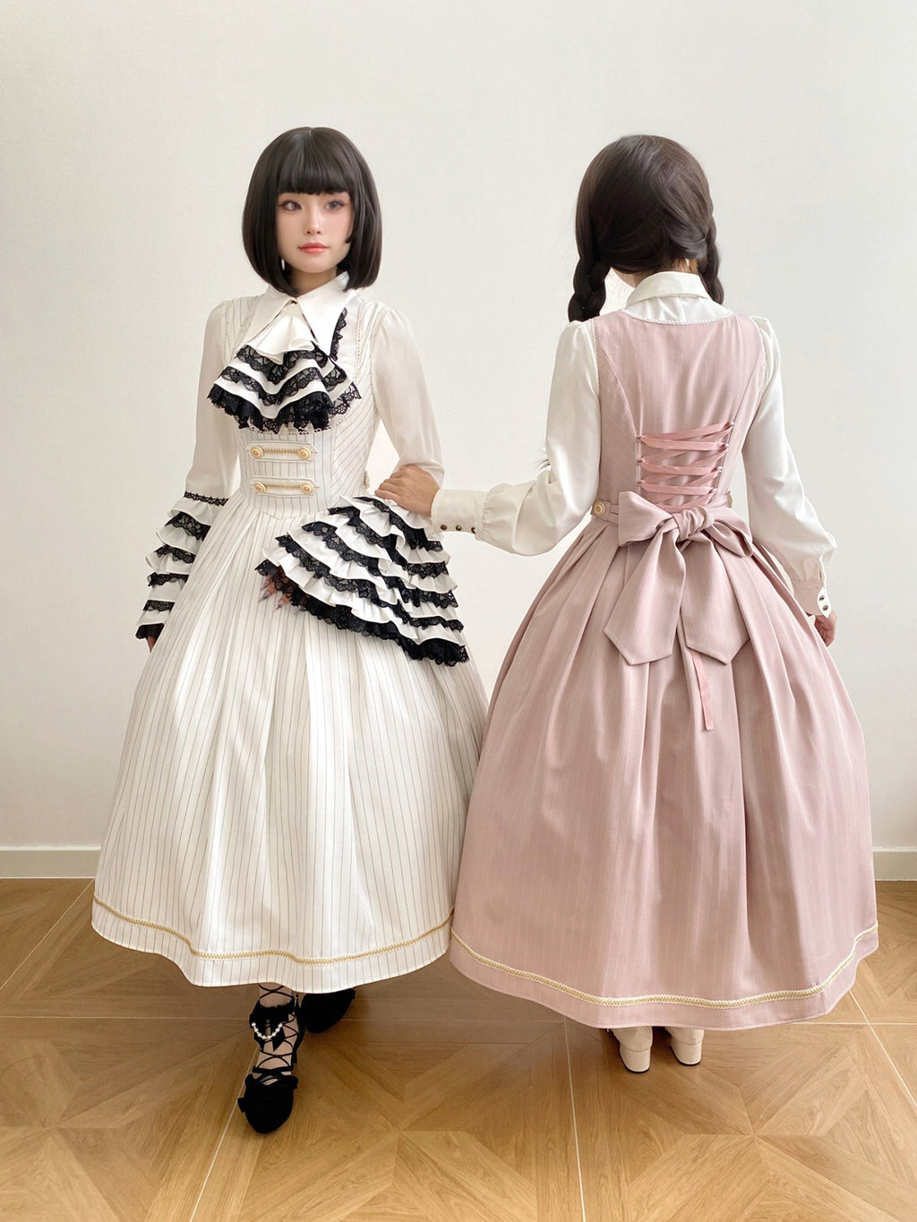 【予約販売】Bright Moon コルセットジャンパースカート ストライプ【ホワイト】