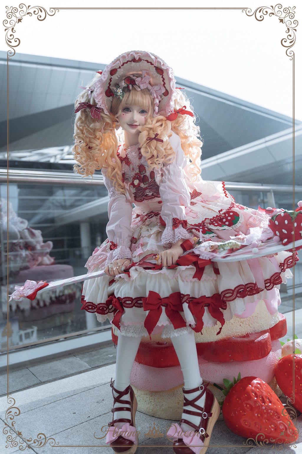 Strawberry Party リボンとフリルのデコレーションドレス・ノースリーブタイプ