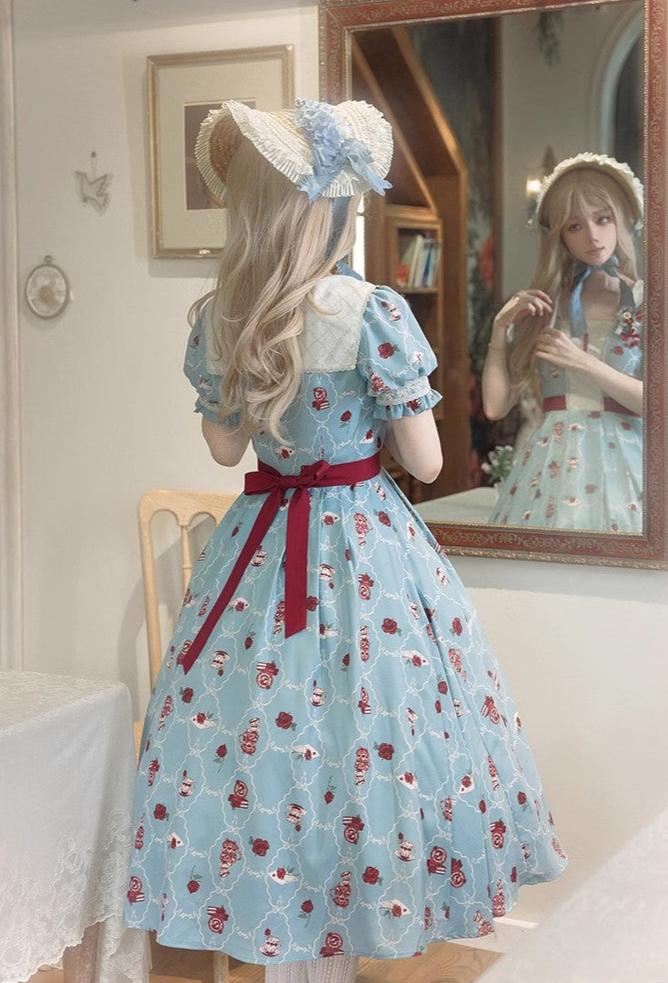 Rose Garden Light Blue Puff Sleeve Dress