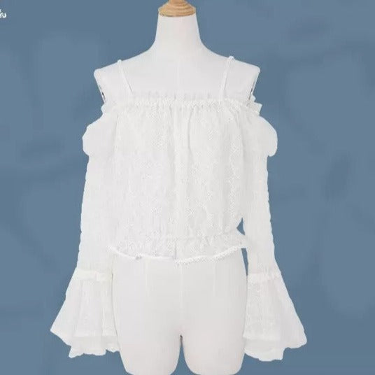 Antique Porcelain Plates Off-the-shoulder Blouse