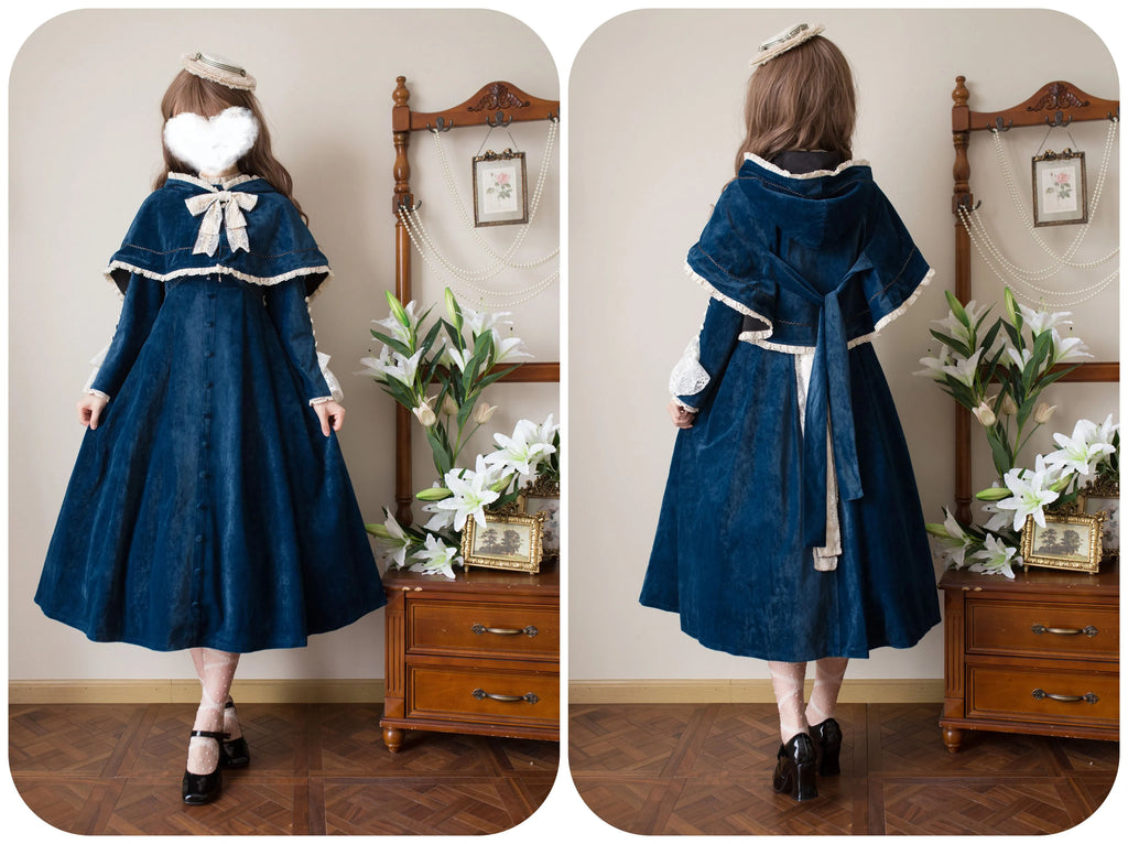[Pre-orders available until 12/1] Suijaku stand-up collar velvet dress and cape