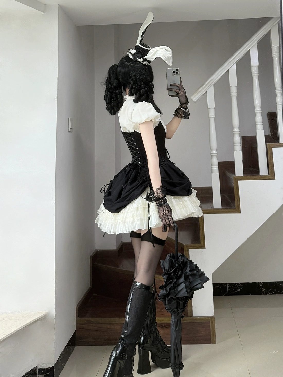 【受注予約6/30まで】Brulee Bunny コルセットジャンパースカートセット・ブラック