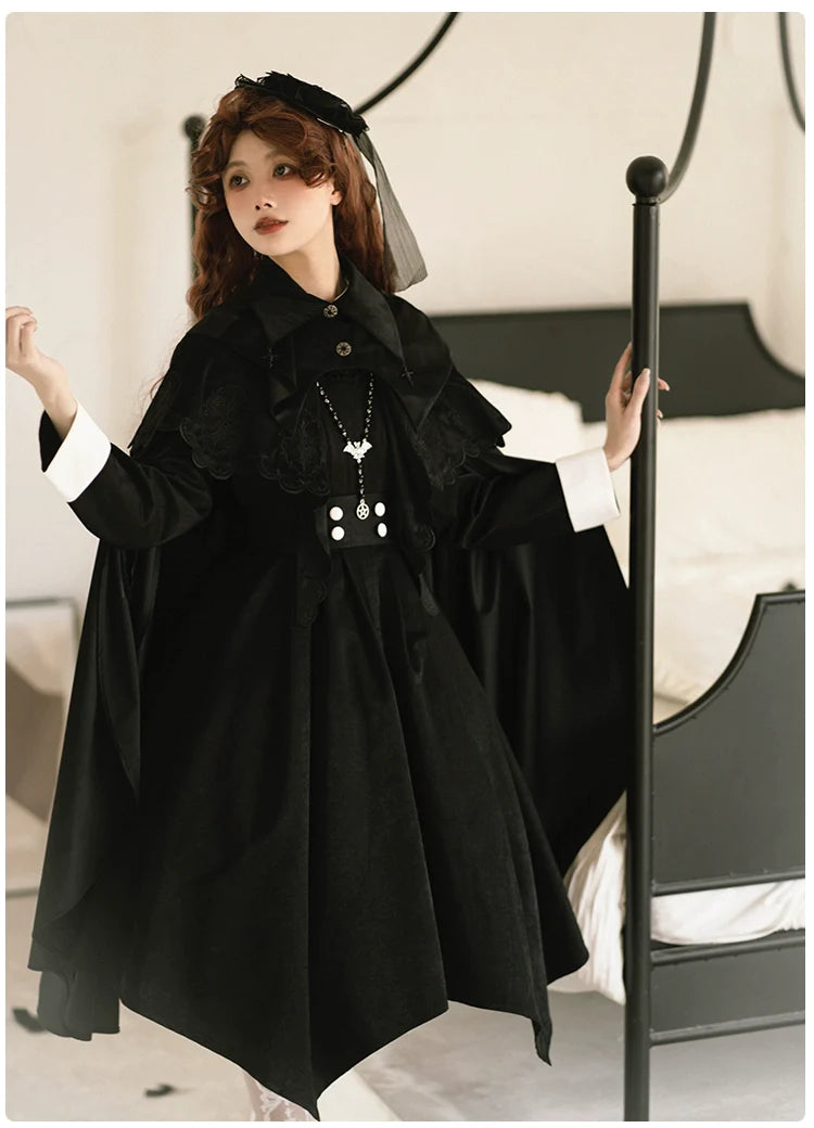 Nun style stand up collar gothic dress