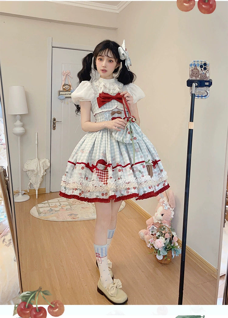 【販売期間終了】Cherry and Heart ギンガムチェックのジャンパースカート