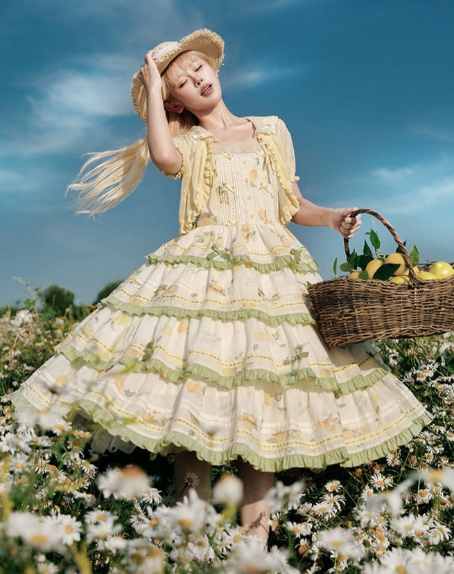 【受注予約7/16まで】Limone Town カントリー風ティアードジャンパースカート