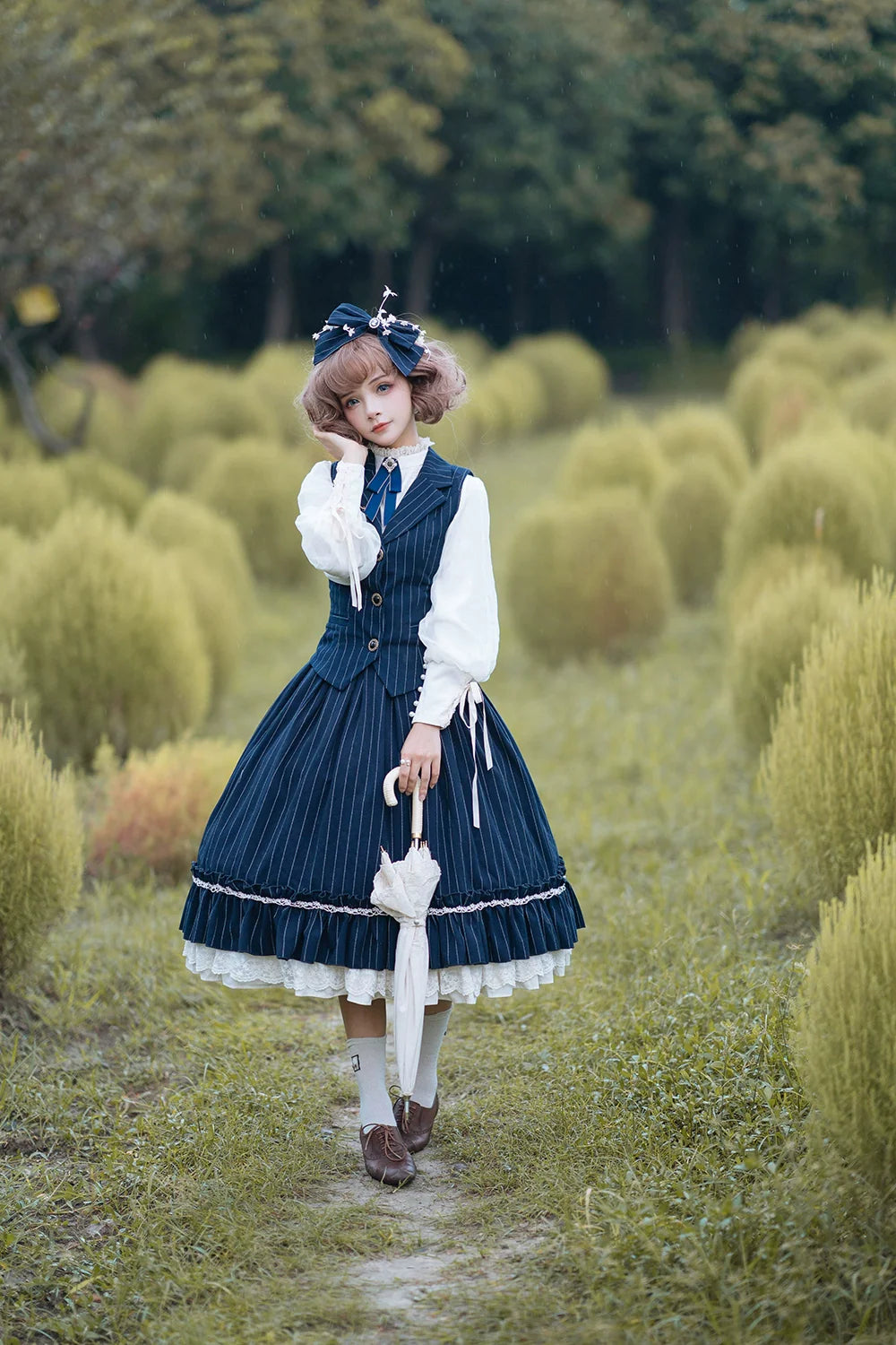 [Pre-order] British Classical Lolita Vertical Striped High Waist Skirt
