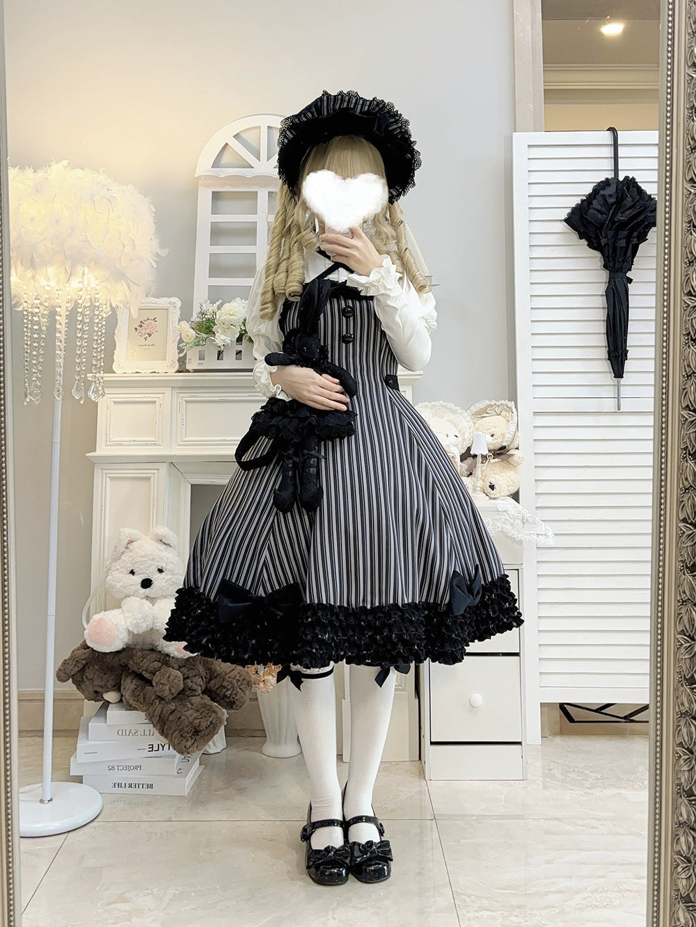 【予約販売】Classic Chocolat Stripe ストライプジャンパースカート・ショート丈