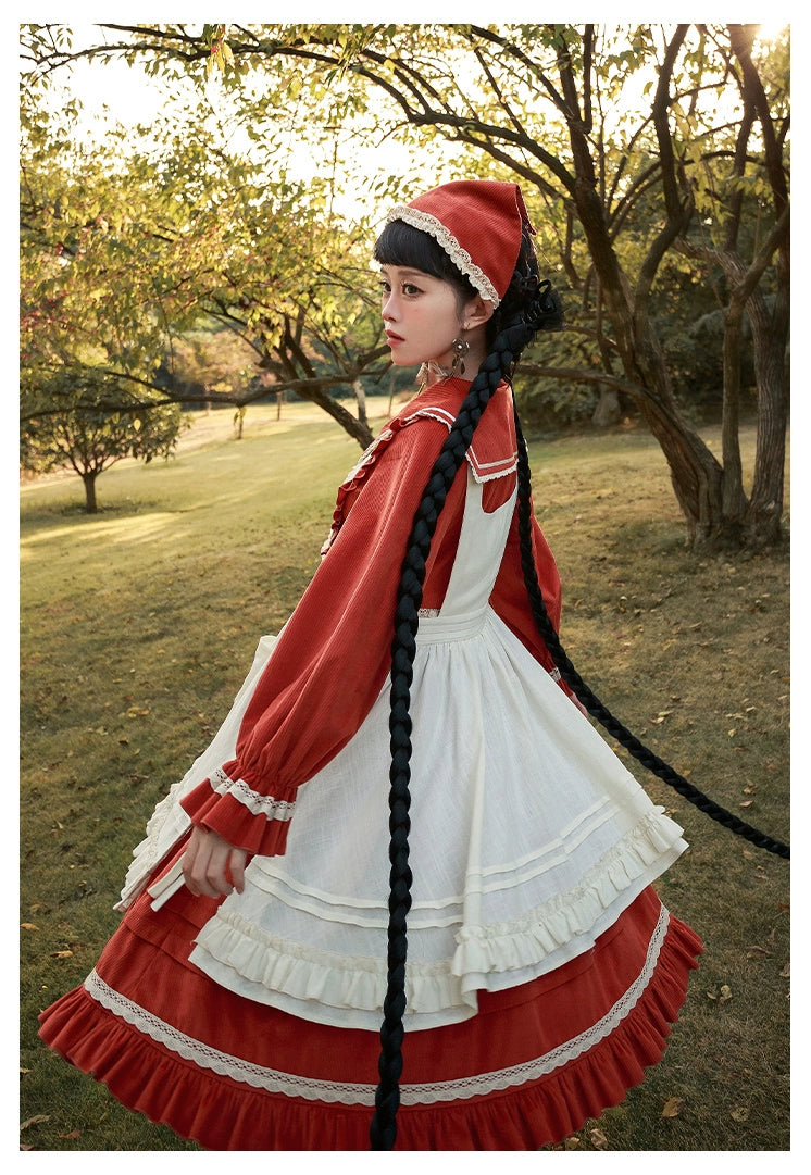 Pastoral Girl Lace Line Dress and Apron