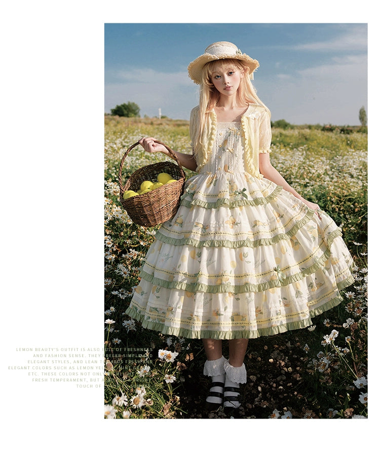 【受注予約7/16まで】Limone Town カントリー風ティアードジャンパースカート